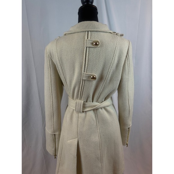 Chic Cream Textured Double Breasted Belted Trench Coat Women's Large - Picture 10 of 14